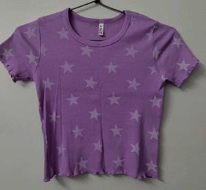 Cute Purple Star Print Cropped T-Shirt