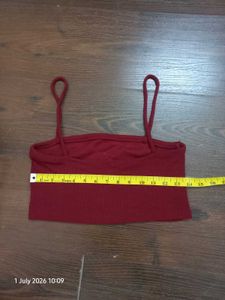 Maroon Ribbed Spaghetti Strap Crop Top
