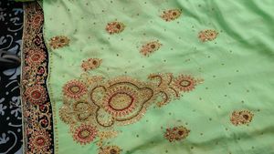 heavy party wear saree Light Green Embellished