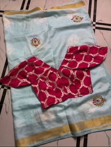 Light Blue Saree with Pink Blouse
