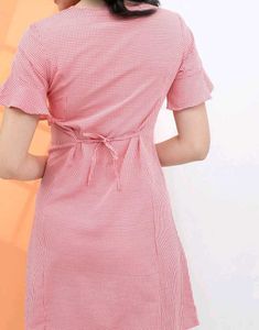 Red Gingham Dress Around Knee Length