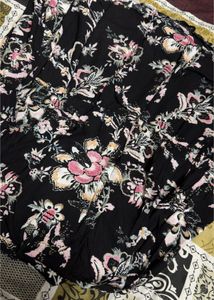 Flowy Black Floral Print V-Neck Top