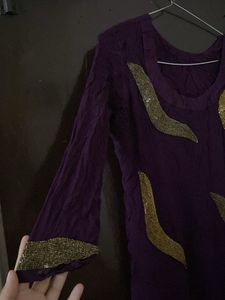 Purple Kurta set with Gold Embellishments