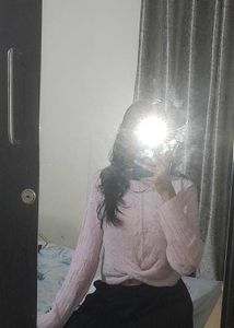 Cute ribbed Pink Twist-Knot Sweater