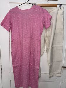 Pure cotton Floral pink Kurta pant set
