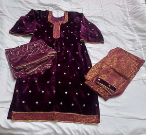 Velvet zari work suit