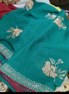 Elegant Teal Embroidered Saree