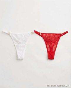 Lace Thong Panties - Red &amp; White Combo