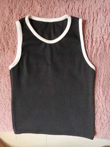 Black Ribbed Tank Top with White Trim