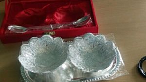 "✨ Elite Home Decor Festive Brass Bowl &amp; Spoons Set - Add Elegance to Your Celebrations 🍽️🎉"