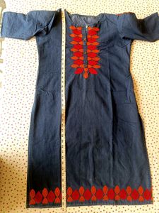 Blue Denim Kurta with Orange Pants