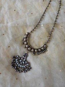 Vintage Brass Silver Boho Necklace With Glass Work