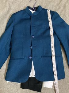 Boys Bandhgala Suit Blue Coat Black Pant