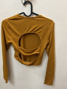 Mustard Full sleeves Crop Top.