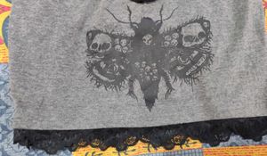Grey Moth Skull Lace Trim Cami Top
