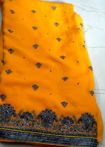 Yellow Saree with Silver Embroidery