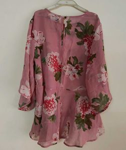 Pink Floral Sheer Bell Sleeve Top