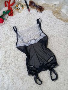 Sheer Lace Trim Teddy Bodysuit