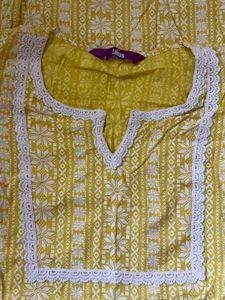 Yellow Printed Kurta with Lace
