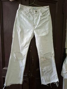 White Distressed Wide Leg Jeans