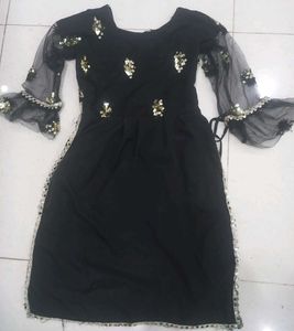 Black Sequined Kurta with Bell Sleeves