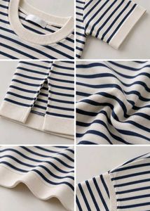 BLACK &amp; IVORY STRIPED SHORT SLEEVE MIDI DRESS