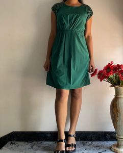 Emerald Green Dress with Embellished Shoulders