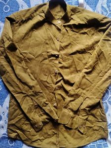 Vintage Olive Green Band Collar Shirt