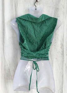 Green Gingham Twist Front Crop Top