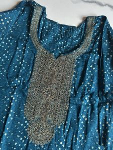 Teal Kurta Set with White Print
