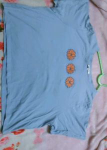 Cute Blue Top with Flower Appliques