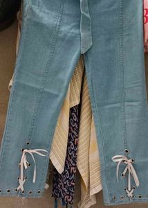 Light Wash Flare Jeans with Tie Detail