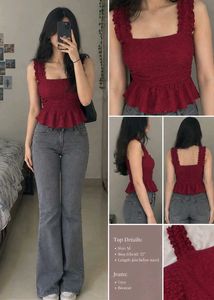 Maroon textured sleeveless top