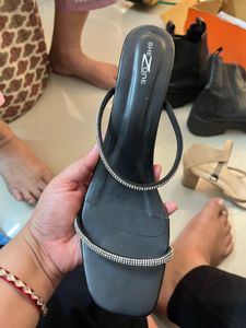 Elegant Black Rhinestone Heeled Sandals