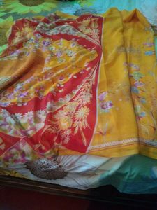Orange Synthetic Saree