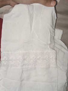 Red Embroidered Kurta with White Pants