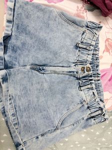 Washed Denim High-Waisted Shorts
