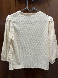 Cream Textured Puff Sleeve Top