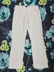 Linen-blend White Wide Leg Trousers