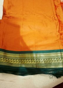 Vibrant Orange Saree with Green Border