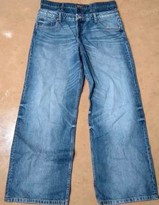 Wide Leg Blue Denim Jeans double waisted