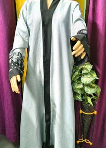 Elegant Abaya Burqa Gray with Lace Details