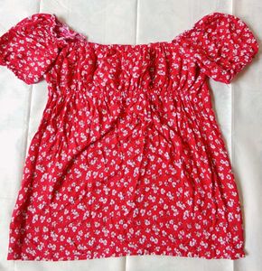 Red Floral Puff Sleeve