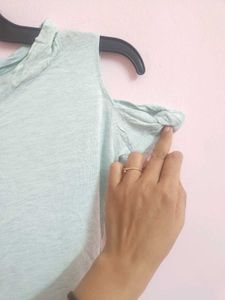 Light Blue Cold Shoulder Top