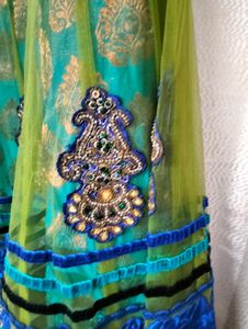 Teal &amp; Blue Embroidered Lehenga Choli Set