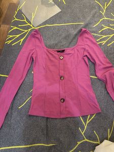 Ribbed Square Neck Button-Up Top