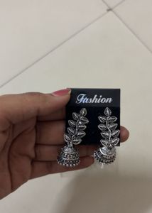 Oxidized Silver Leaf Jhumka Earrings set of 4