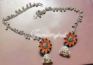 Pure German Silver Meenakari Jhumka With Earchain
