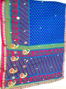 New Saree Pink Blue Embroidery