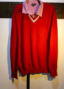 Red Sweater with Attached Collar